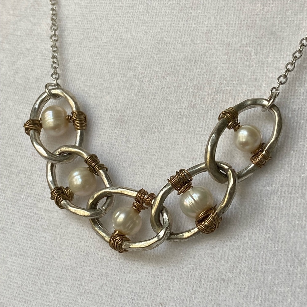 Artisan necklace w/freshwater pearls.  Perfect condition. Adjustable